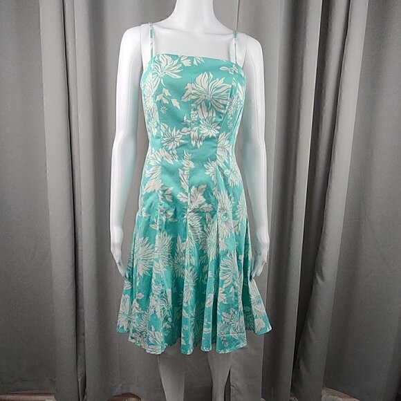 Nine West Sleeveless Fit and Flare Aqua Flower Dress Size 4 - Picture 1 of 10